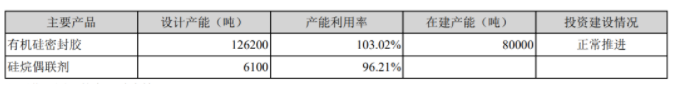 公司主要產品產能