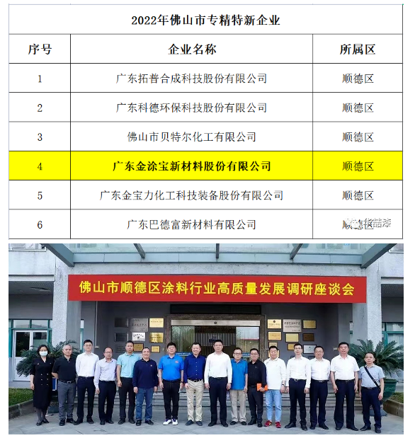 重磅!金涂寶入圍“2022年佛山市專精特新企業(yè)擬入庫名單”! 重磅!金涂寶入圍“2022年佛山市專精特新企業(yè)擬入庫名單”!
