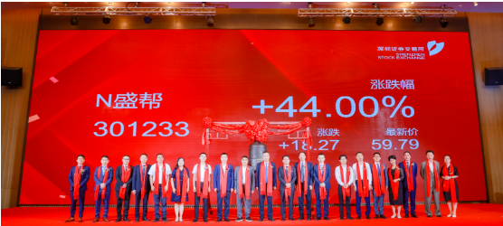 最高價格為59.79元/股，超過上市首日漲幅限制，封在漲停板上。