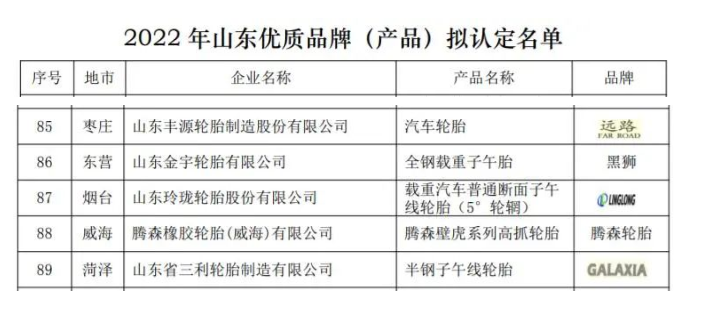 山東優(yōu)質輪胎品牌，5家！